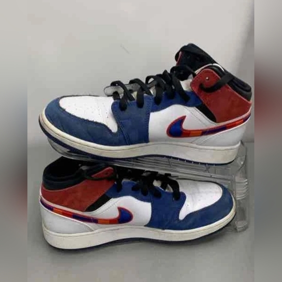Nike Jordan 1 Mid Multicolored Swoosh patriotic Red White Blue Men 7Y Women 8 main image 4